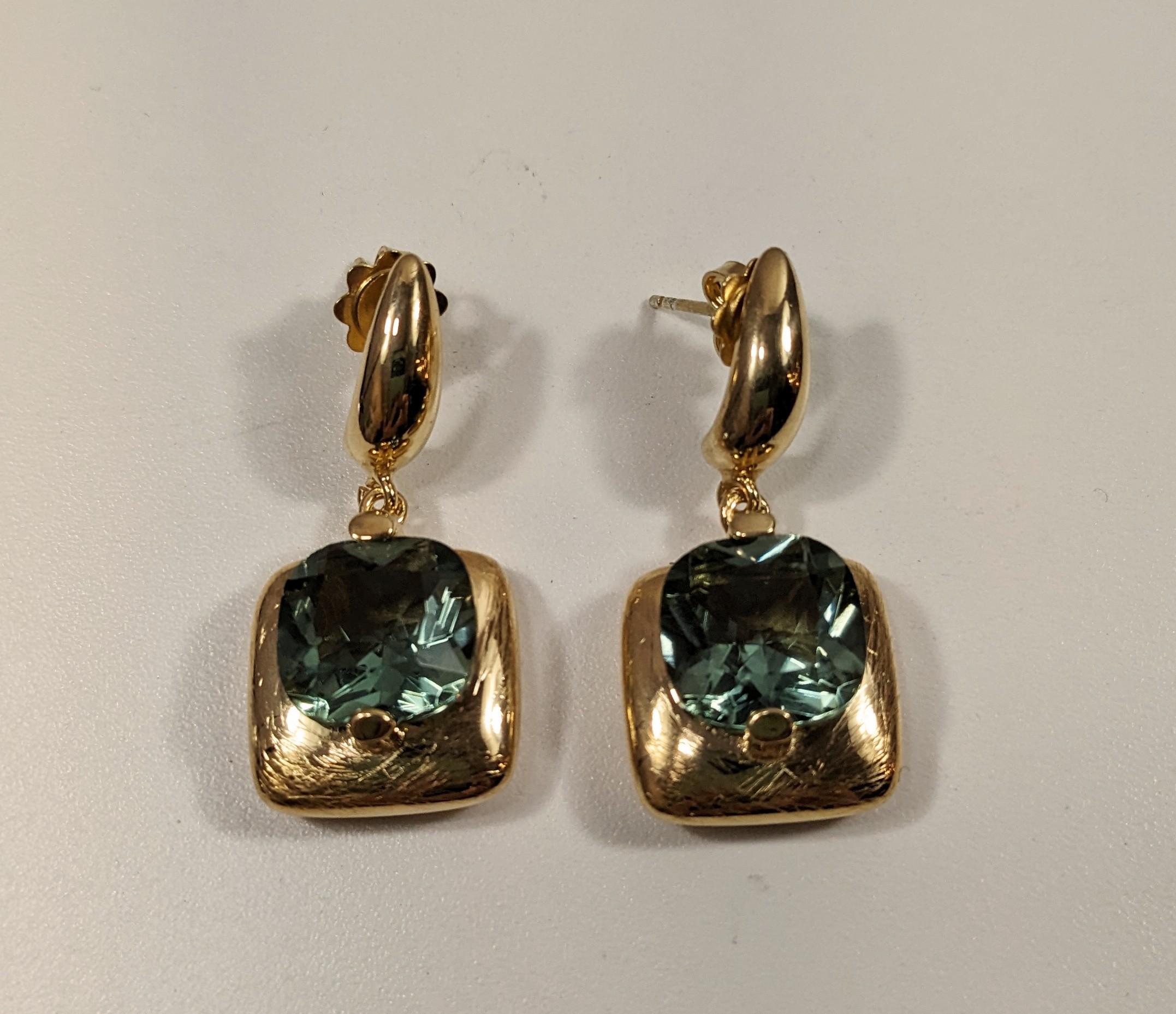  Earrings with carré cut quartz stone in gold plated silver cognac finish For Sale 4