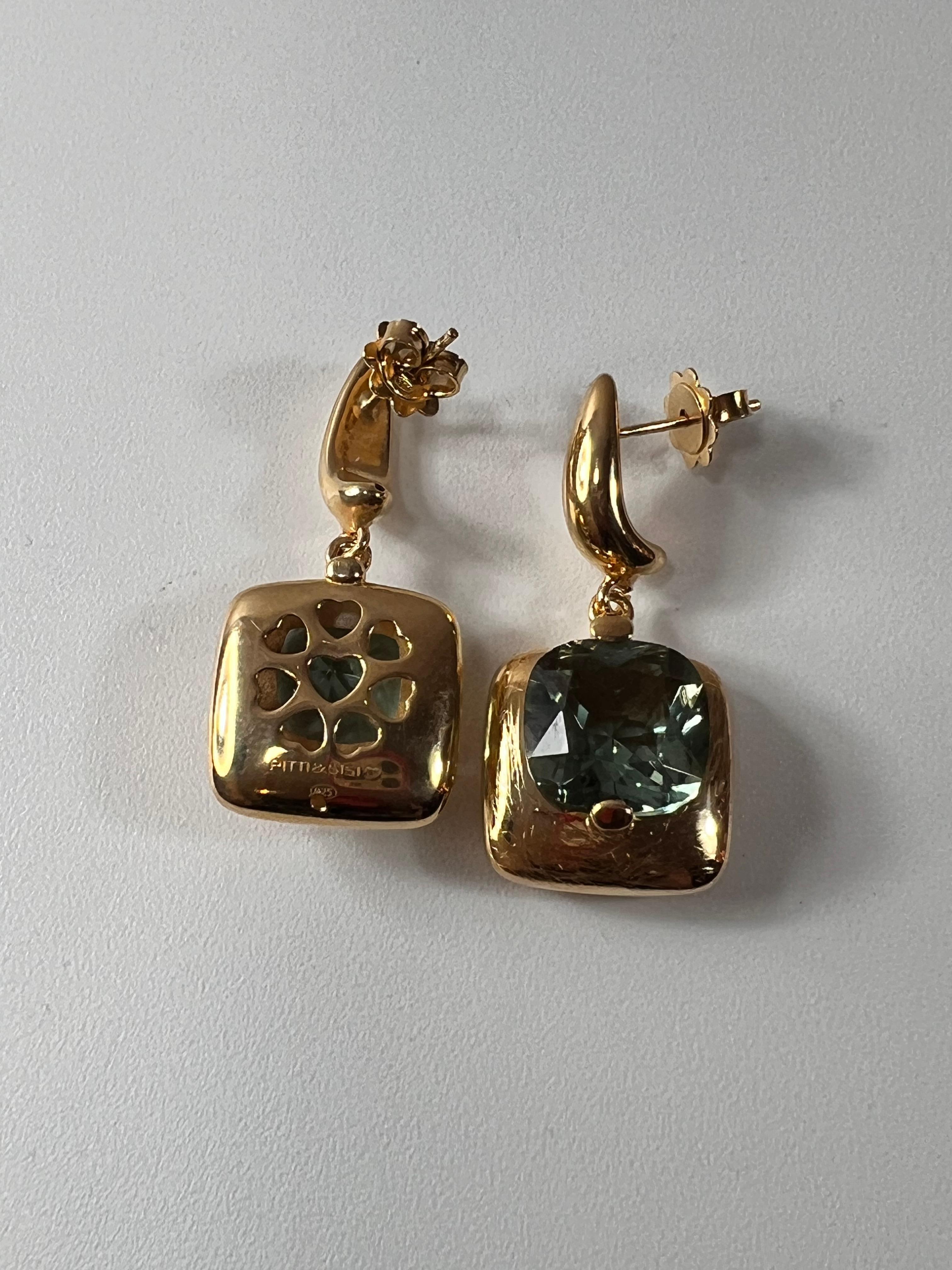  Earrings with carré cut quartz stone in gold plated silver cognac finish In New Condition For Sale In Bilbao, ES