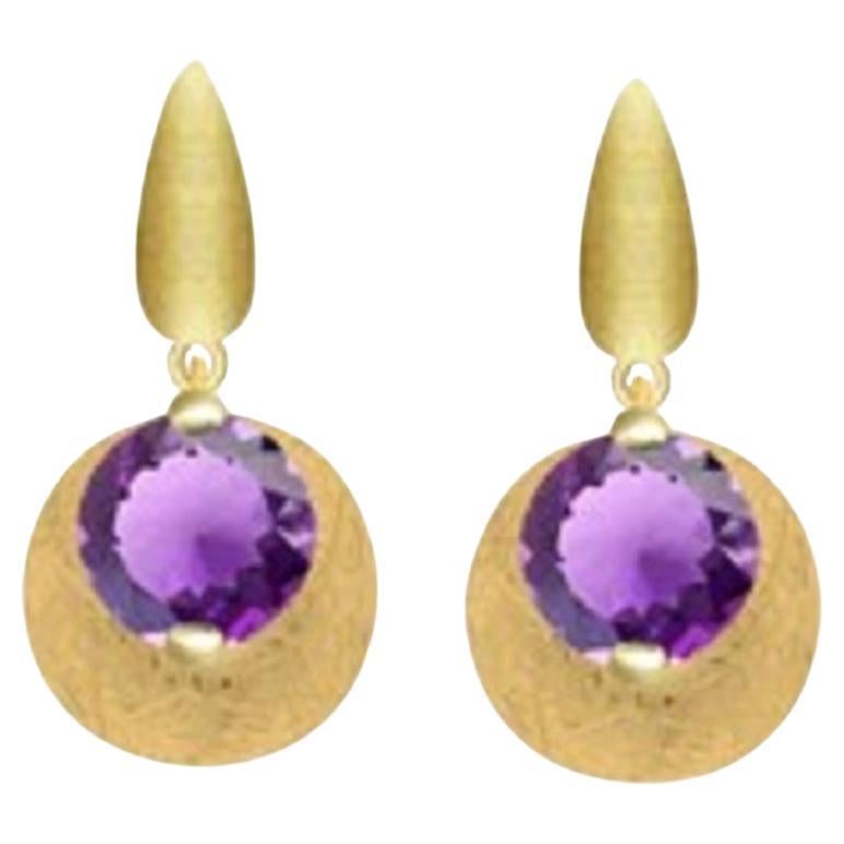  Earrings with brilliant cut quartz stone in gold plated silver viola finish