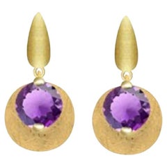  Earrings with brilliant cut quartz stone in gold plated silver viola finish