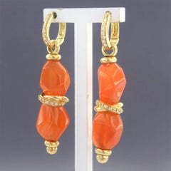 Earrings with carnelian and brilliant cut diamonds 14.4 grams 18k gold