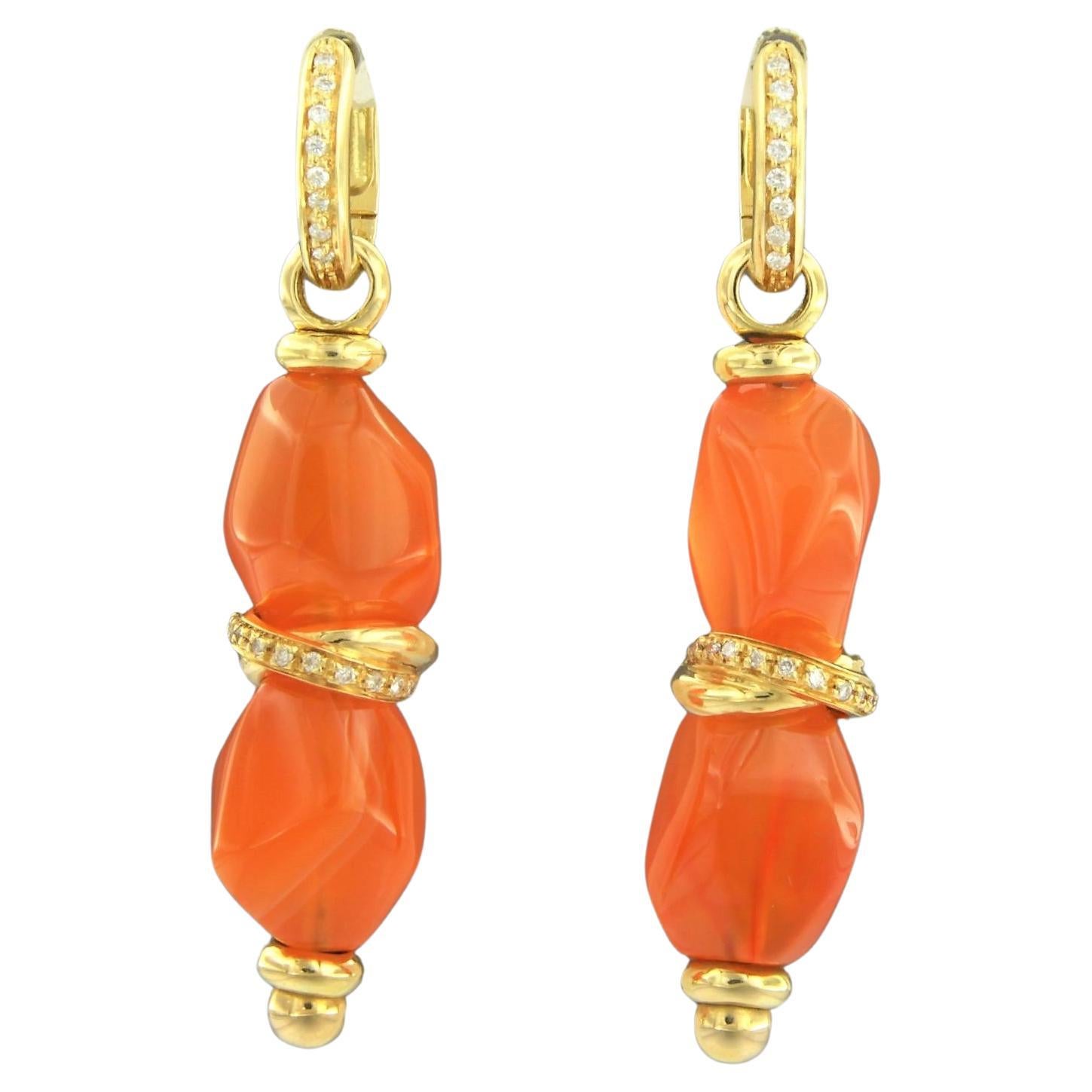Earrings with carnelian and brilliant cut diamonds up to 0.25ct 18k yellow gold