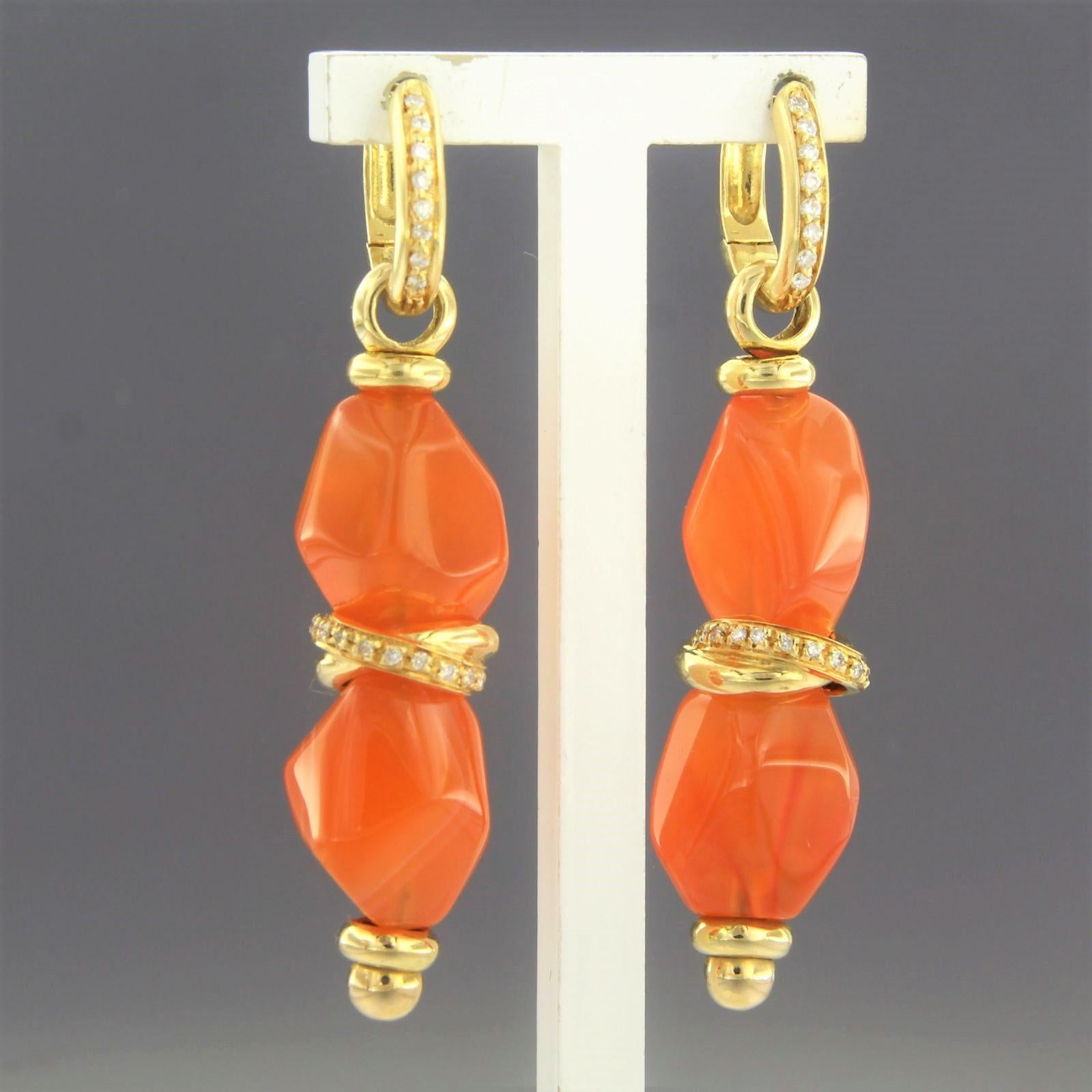 Modern Earrings with carnelian and diamonds 18k yellow gold For Sale