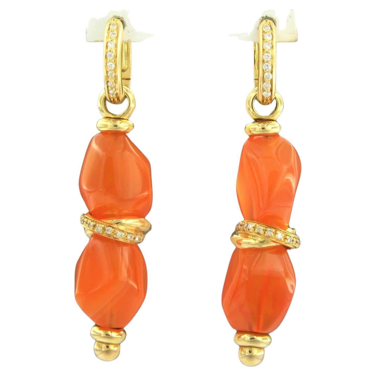 Earrings with carnelian and diamonds 18k yellow gold For Sale