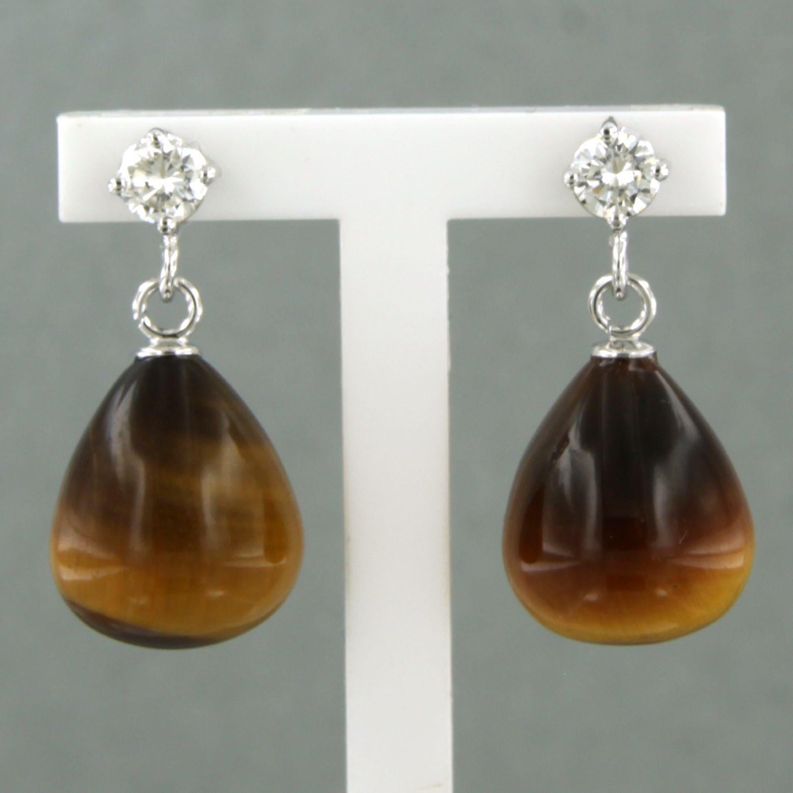 Earrings with Cat's Eye and brilliant cut diamond up to 0.40ct 18k gold 6.0 gram