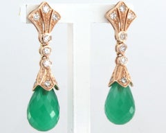 Earrings with chalcedony and single cut diamonds up to0.45ct 14k gold 6.0 grams