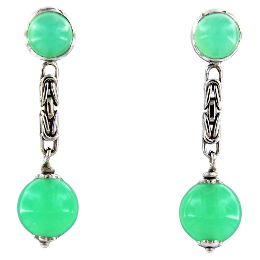 Earrings with Chrysophrase 18k white gold For Sale