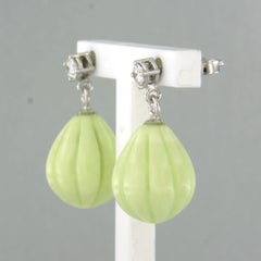 Earrings with chrysophrase and brilliant cut diamonds up to 0.18ct 18k gold