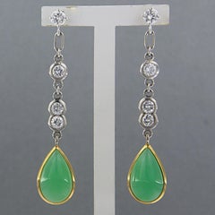 Earrings with chrysophrase and brilliant cut diamonds up to 1.32ct 18k gold