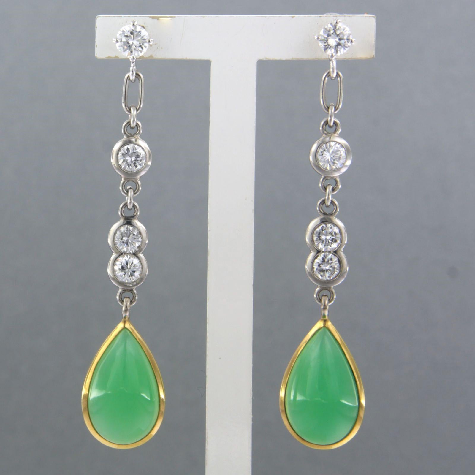 Earrings with chrysophrase and brilliant cut diamonds up to 1.32ct 18k gold For Sale 1