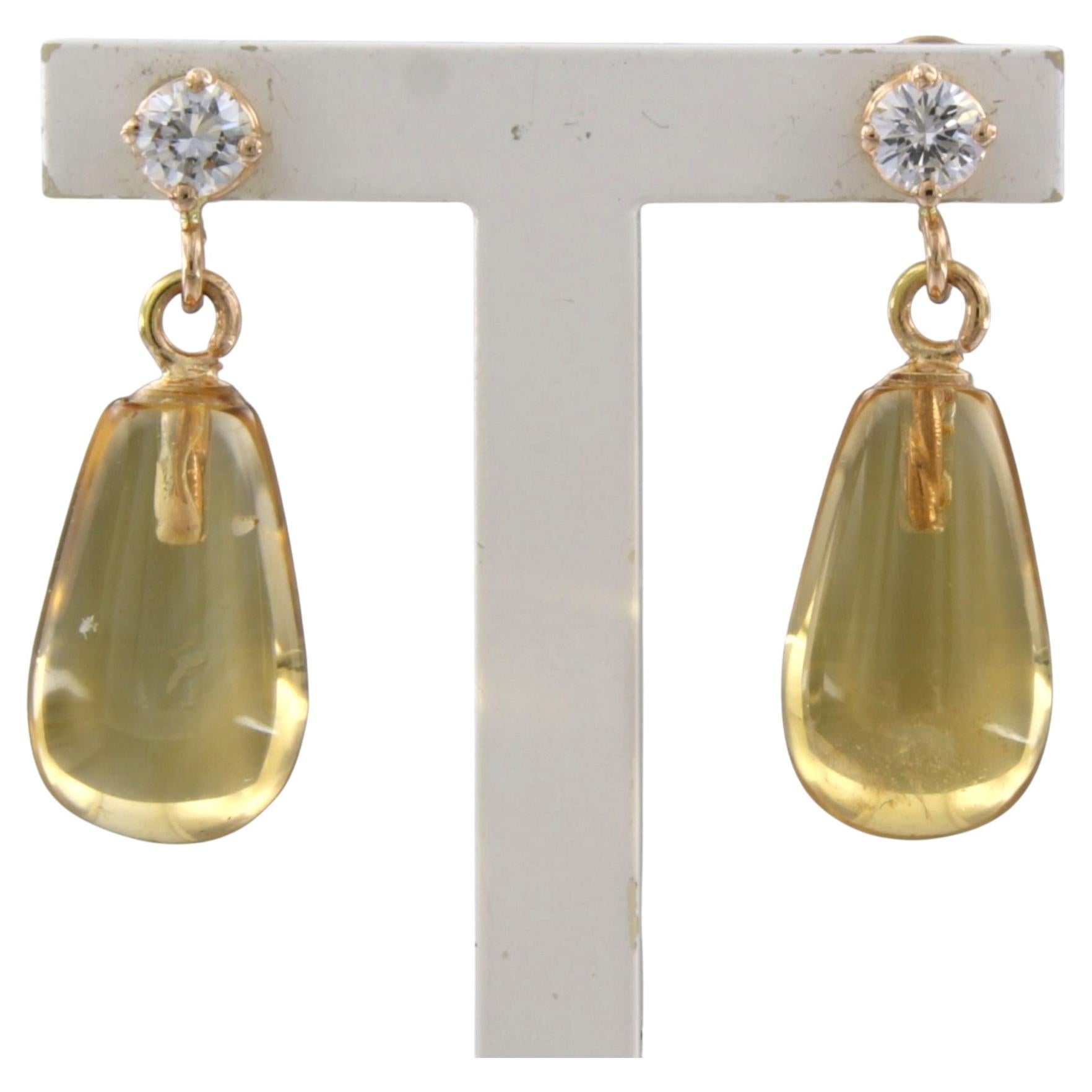 Earrings with citrine and brilliant cut diamond sup to 0.26ct 18k gold 4.1 grams