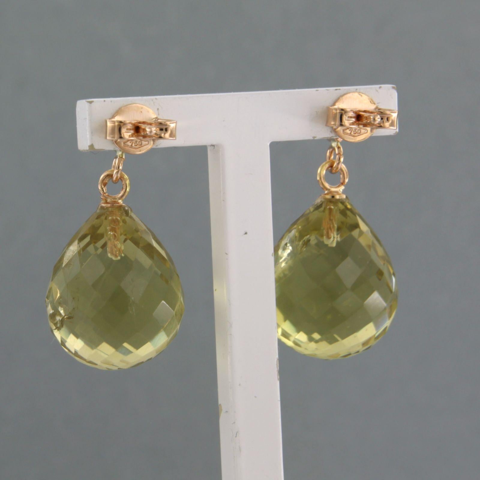 Brilliant Cut Earrings with citrine and brilliant cut diamonds up to 0.40ct 8.2 grams 18k gold For Sale