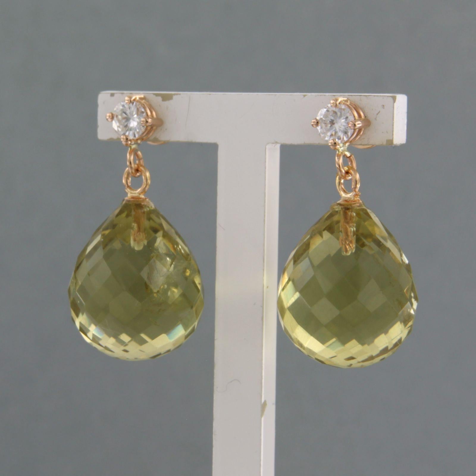 Earrings with citrine and brilliant cut diamonds up to 0.40ct 8.2 grams 18k gold In New Condition For Sale In The Hague, ZH