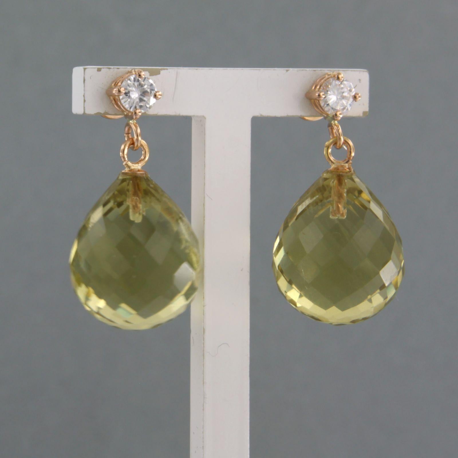 Women's Earrings with citrine and brilliant cut diamonds up to 0.40ct 8.2 grams 18k gold For Sale