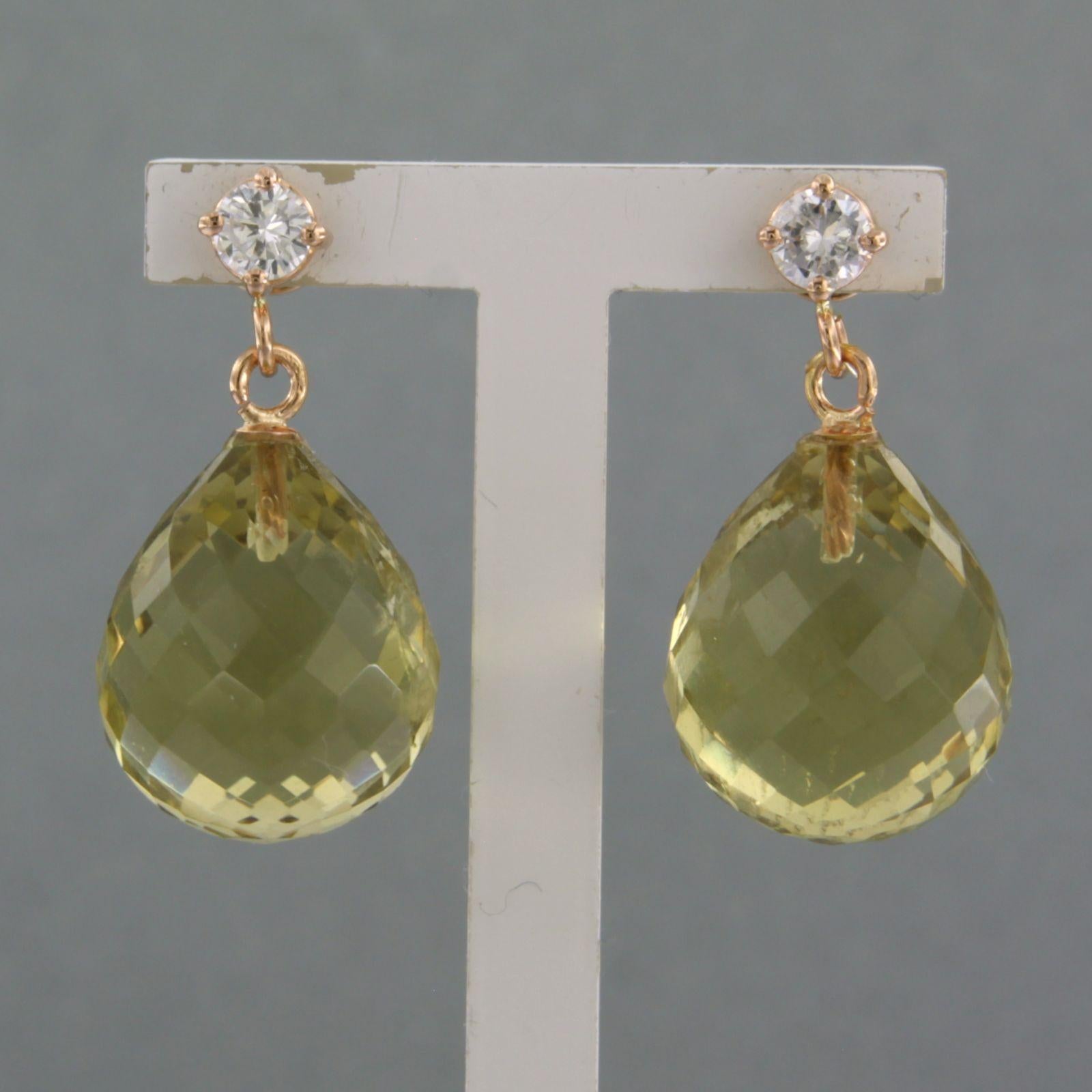 Earrings with citrine and brilliant cut diamonds up to 0.40ct 8.2 grams 18k gold For Sale 1