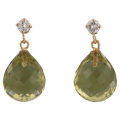 Pendientes con citrino y diamantes talla brillante de hasta 0,40 ct 8,2 gramos Oro de 18k