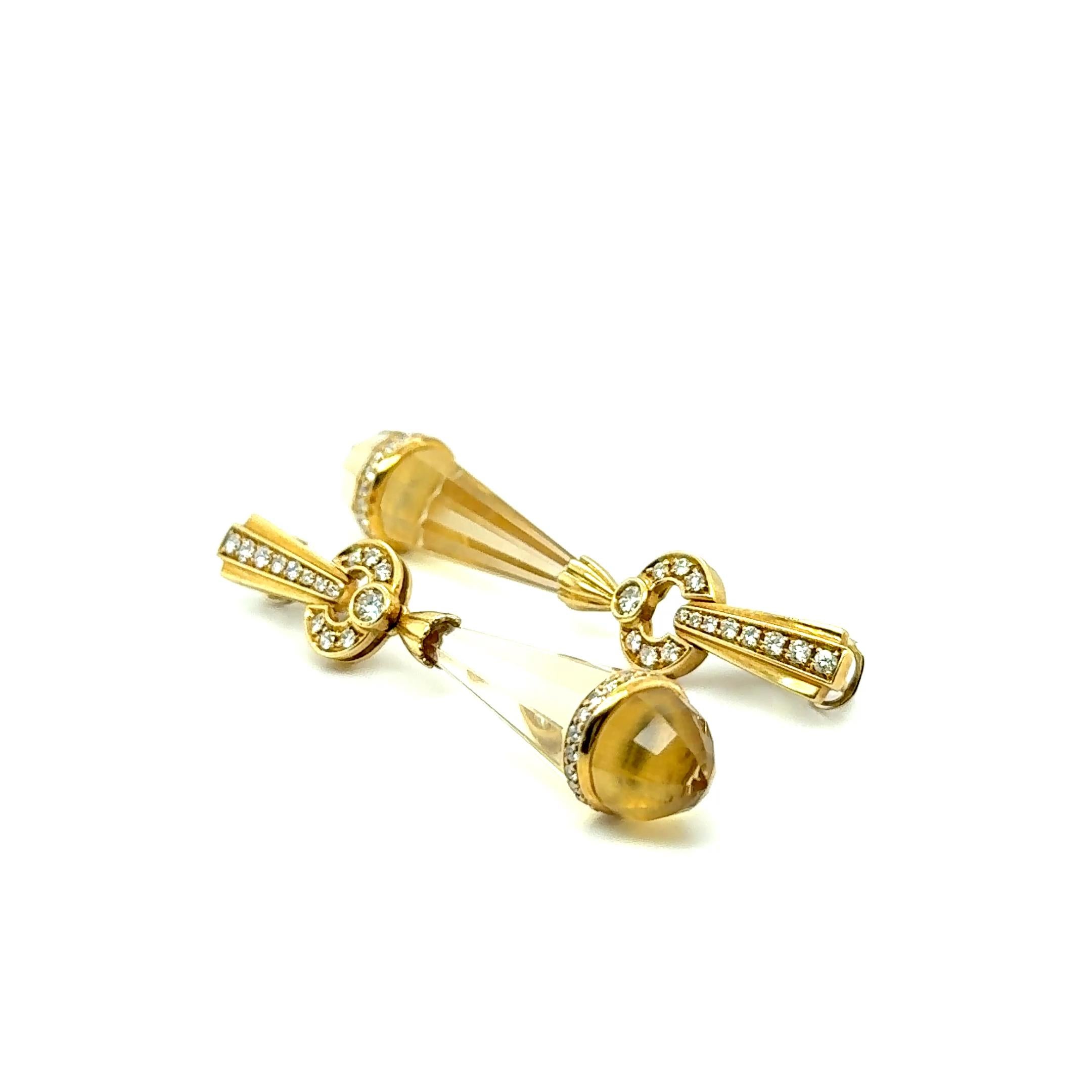Earrings with Citrines & Diamonds in 18 Karat Yellow Gold by Gübelin In Good Condition For Sale In Lucerne, CH