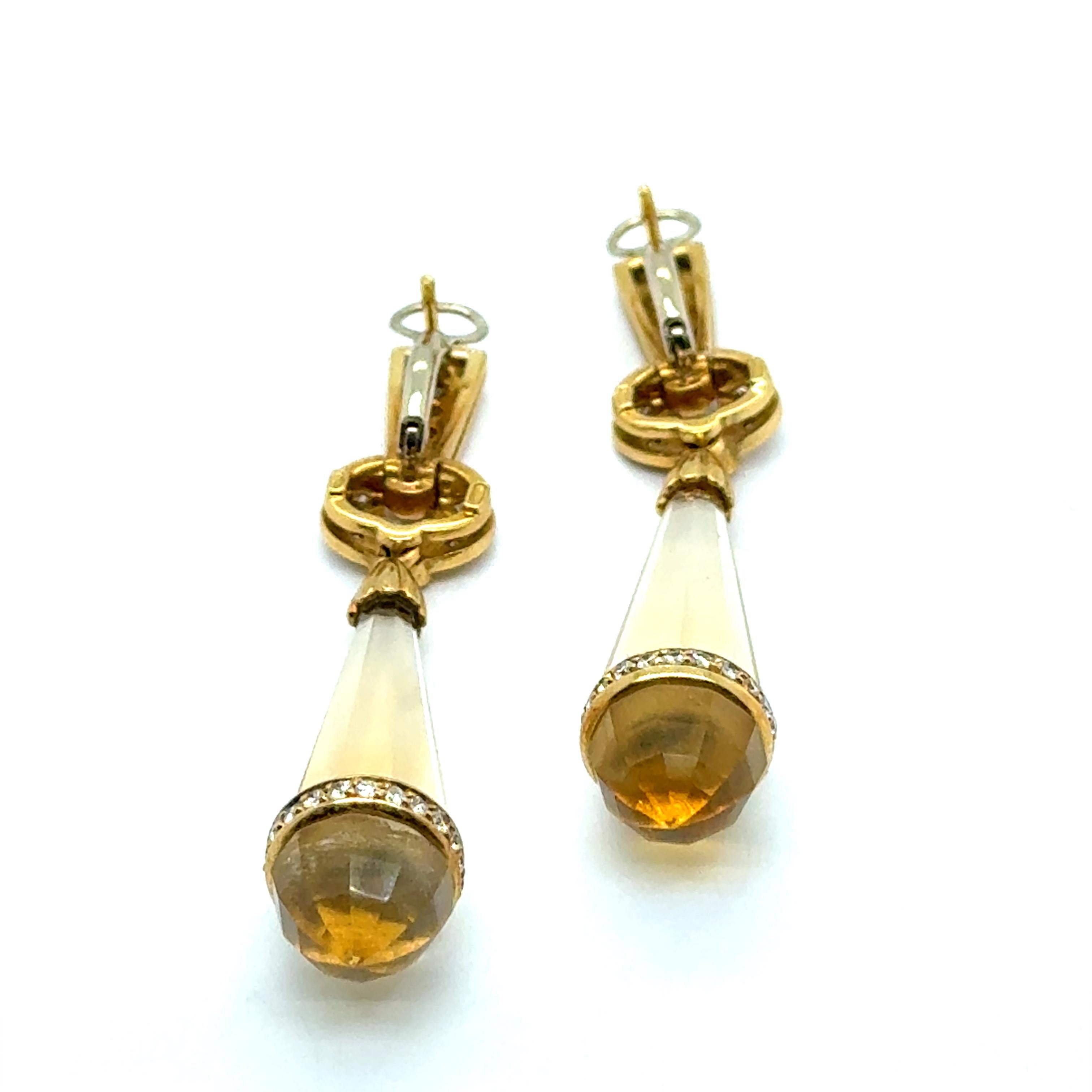 Women's or Men's Earrings with Citrines & Diamonds in 18 Karat Yellow Gold by Gübelin For Sale