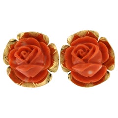 Boucles d'oreilles avec corail - 7,6 grammes d'or jaune 14k