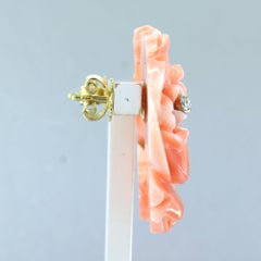 Pendientes con coral y diamantes de talla brillante de hasta 0,20 ct, oro de 14k, 9,6 gramos