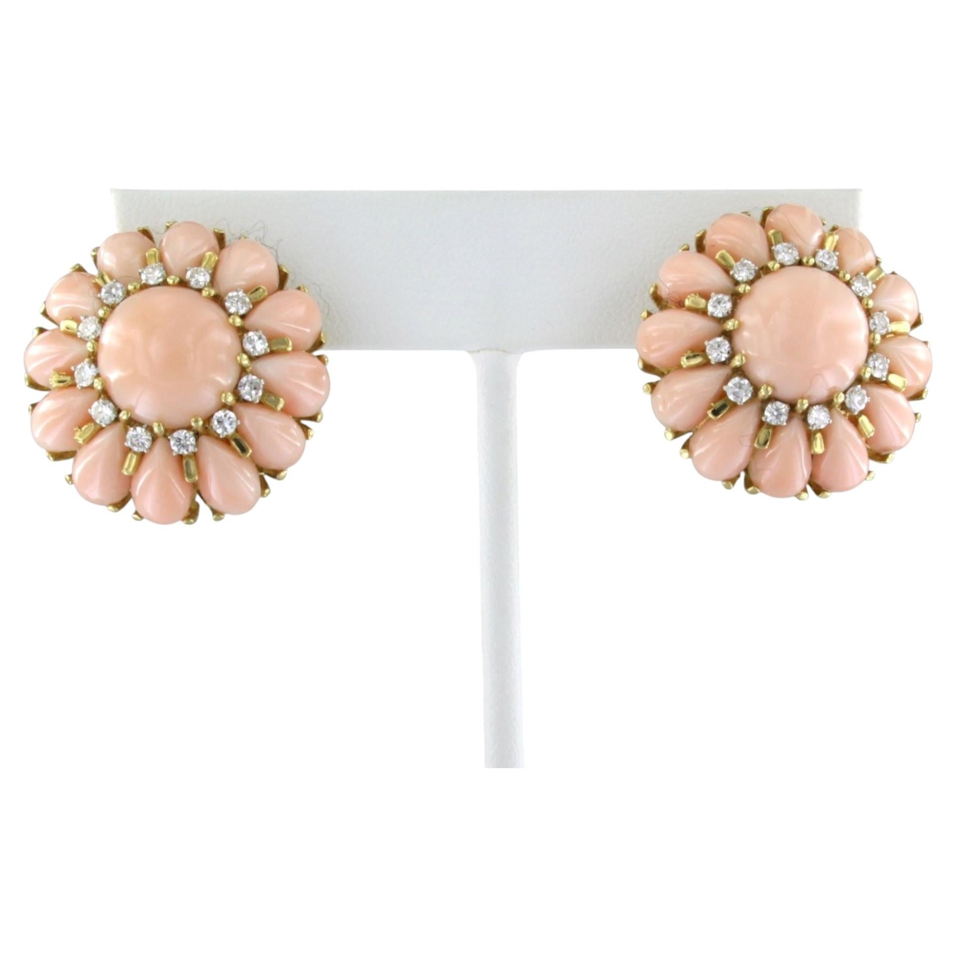 Earrings with coral and brilliant cut diamonds up to 0.70ct 18k gold 28.0 gram