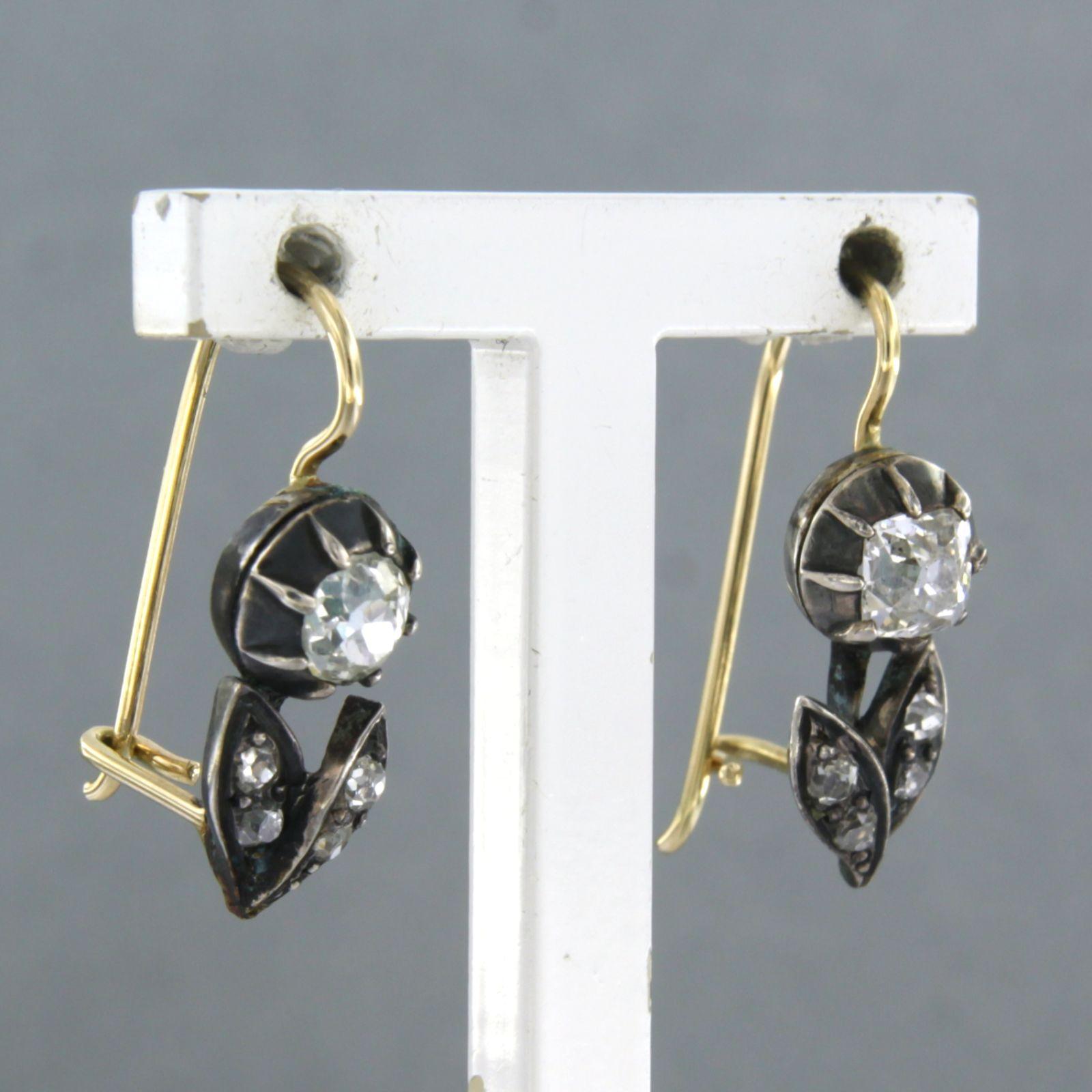 Modern Earrings with Diamond 14k gold with silver