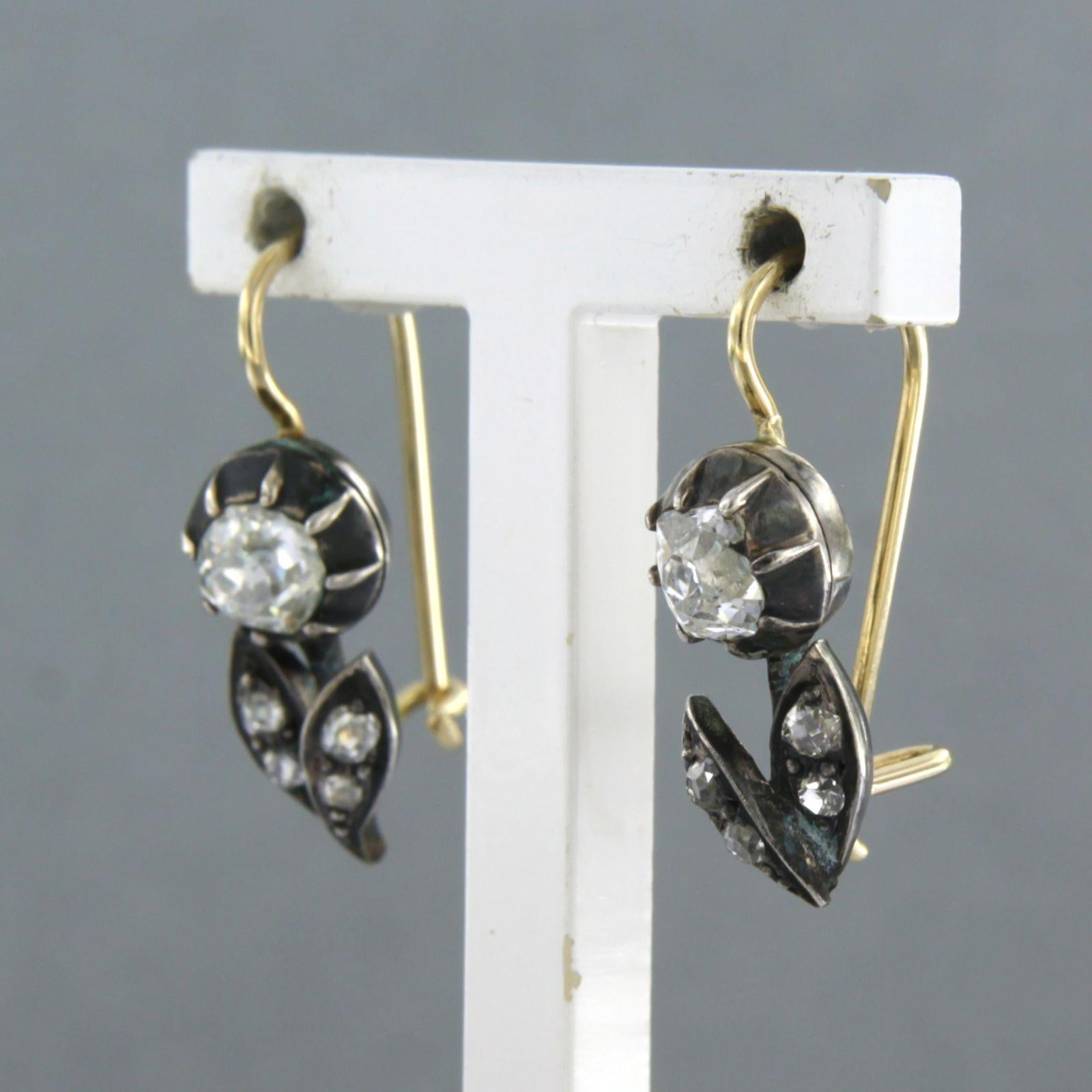 Old Mine Cut Earrings with Diamond 14k gold with silver