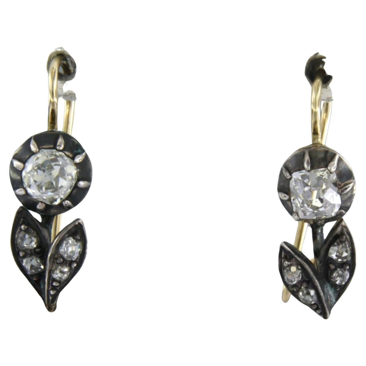 Earrings with Diamond 14k gold with silver