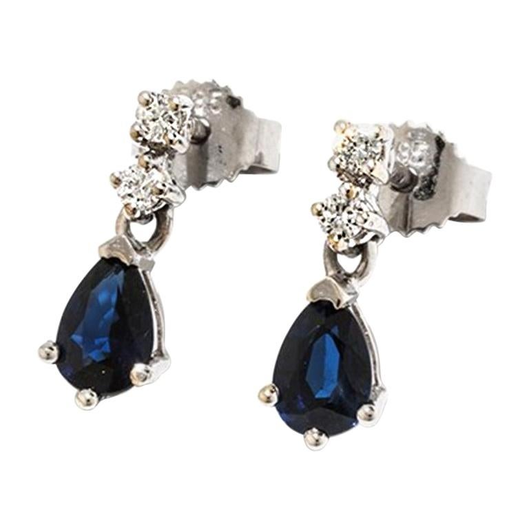 Earrings with Diamonds and Sapphires, 14 Karat White Gold For Sale