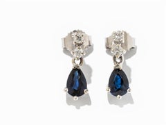 Earrings with Diamonds and Sapphires, 14 Karat White Gold