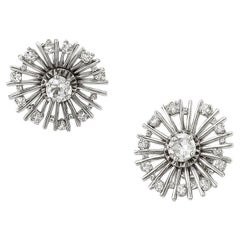 Pendientes con Diamantes , Art Deco 1940 Oro Blanco Francés 'Dandelion'