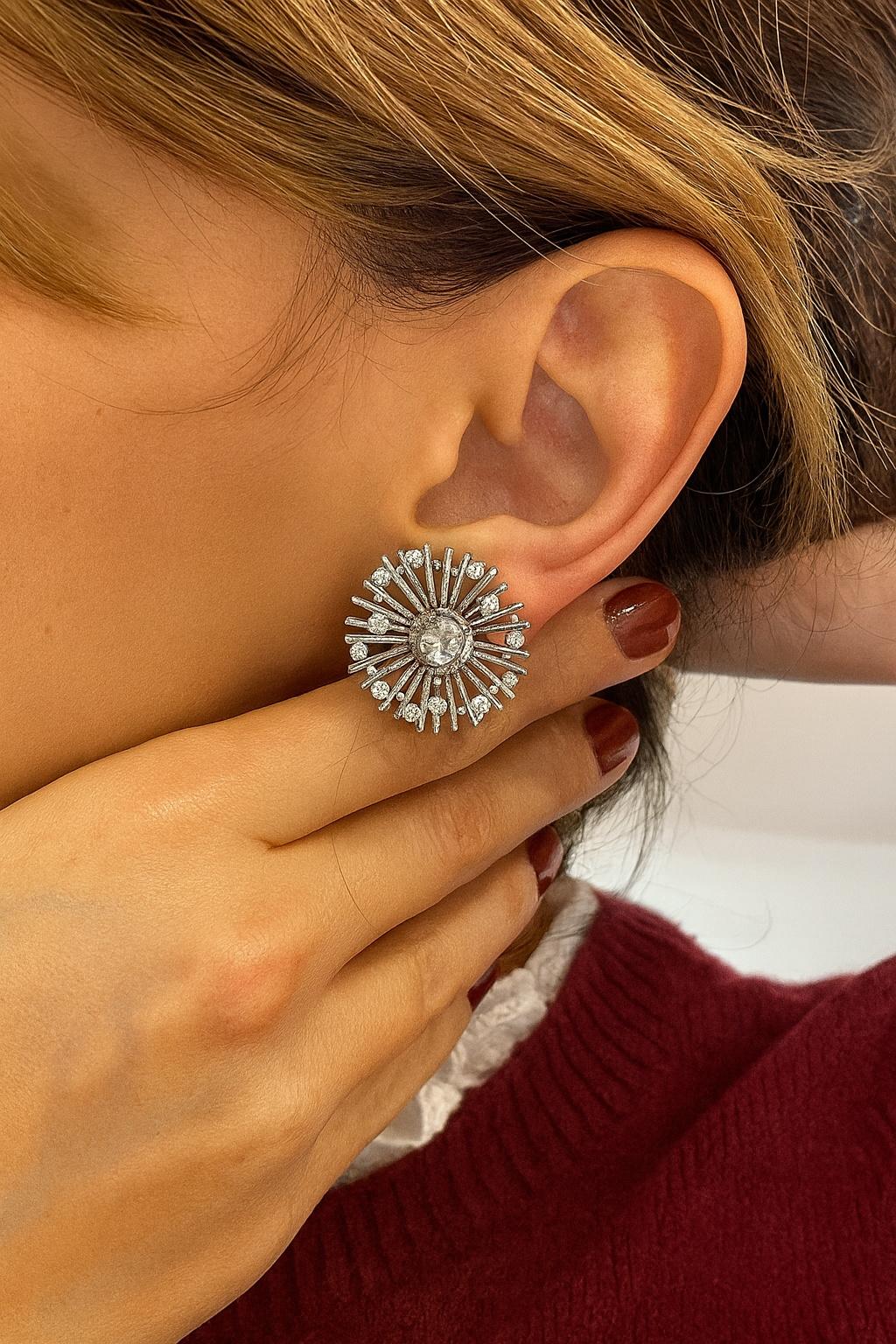 Earrings with Diamonds , Art Deco 1940 French White Gold “Dandelion” In condizioni Nuovo in vendita a Firenze, FI