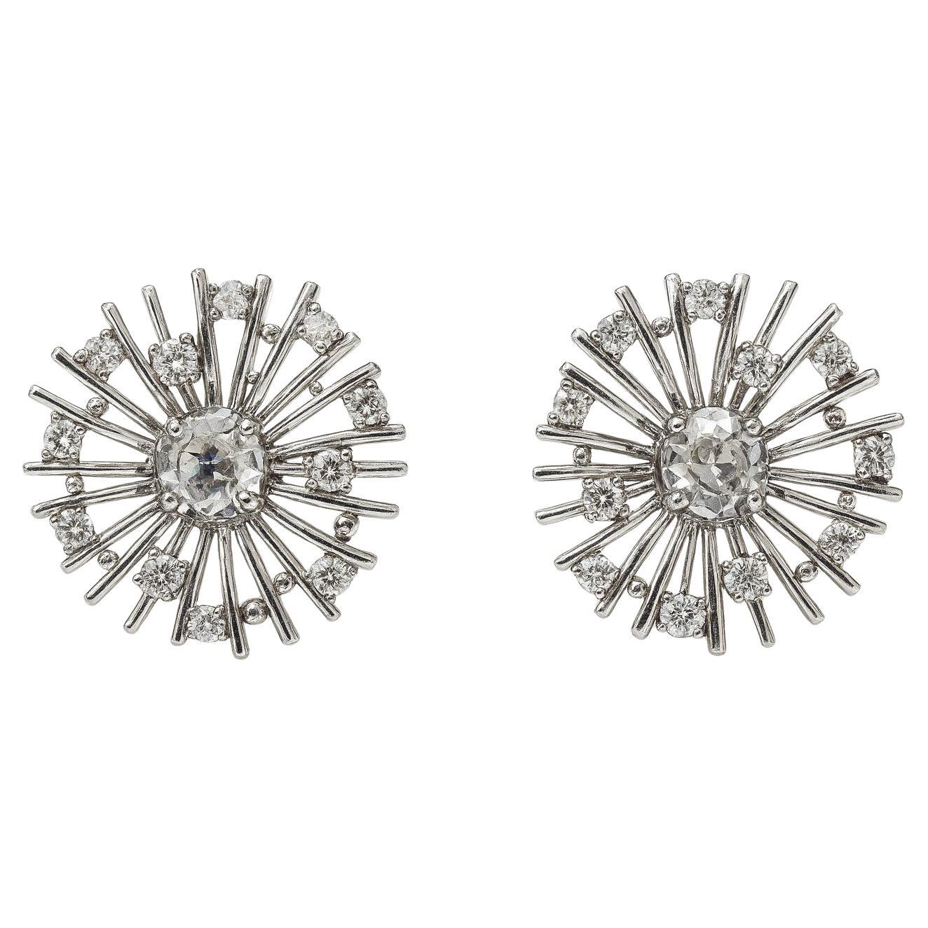 Earrings with Diamonds , Art Deco 1940 French White Gold “Dandelion” in vendita
