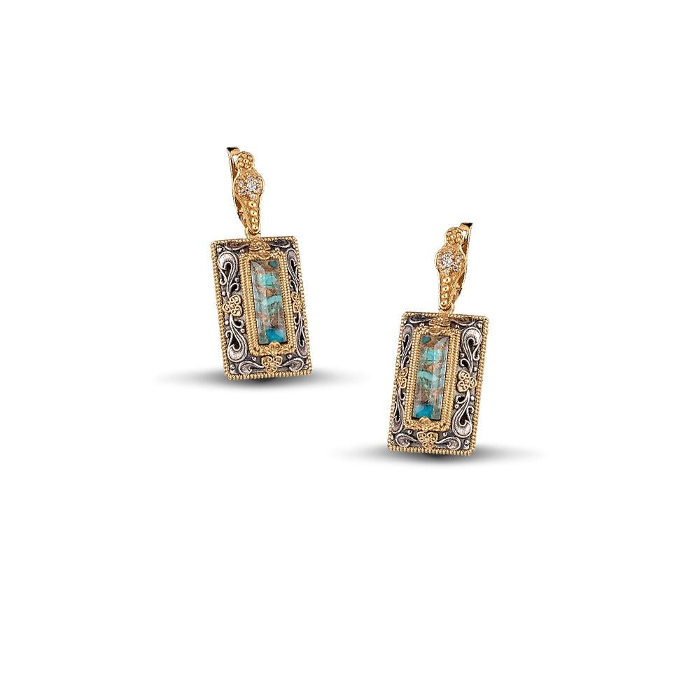 Emerald Cut Earrings with Doublet Turquoise Gemstones, Dimitrios Exclusive S79 For Sale