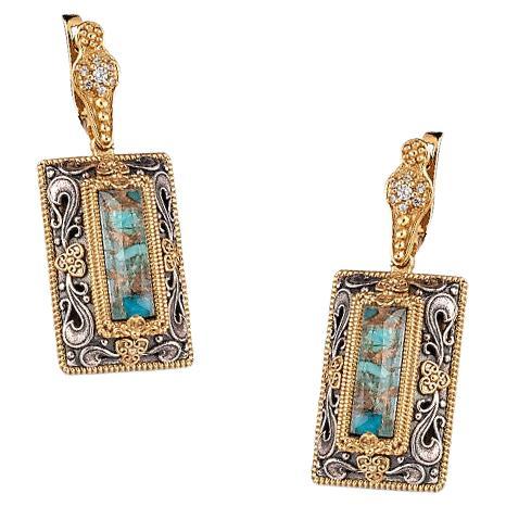 Earrings with Doublet Turquoise Gemstones, Dimitrios Exclusive S79 For Sale