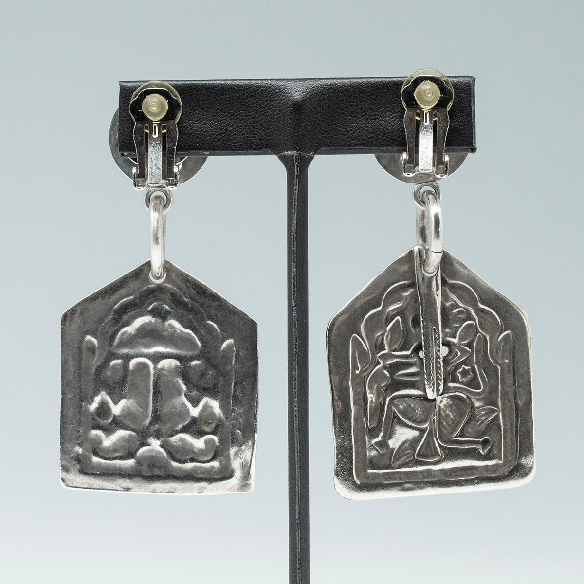Artisan Earrings with Early 20th Century Silver Charms from India by Jewels For Sale