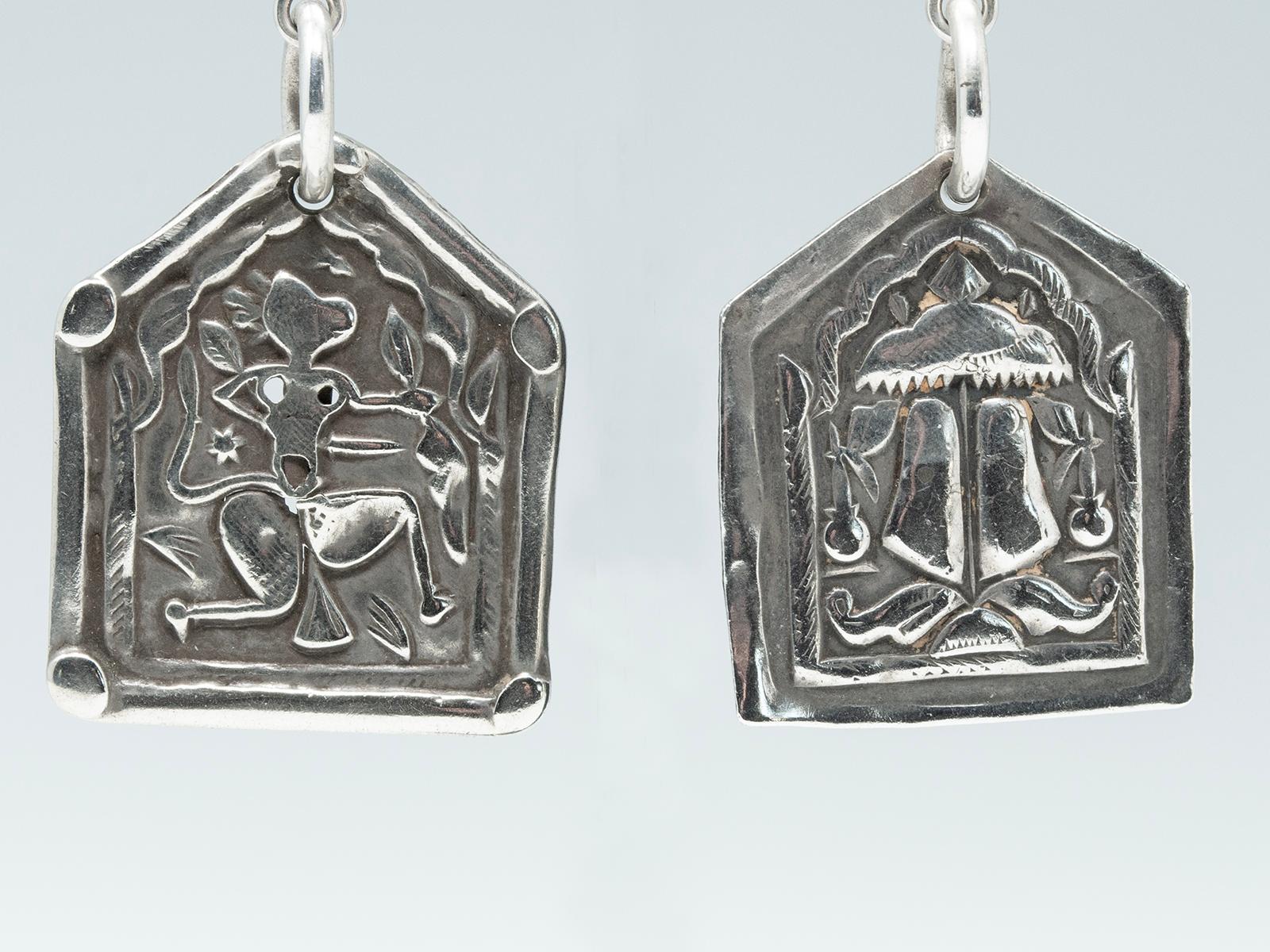 Women's Earrings with Early 20th Century Silver Charms from India by Jewels For Sale