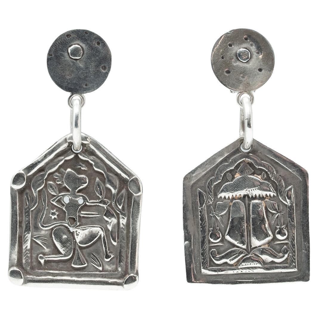 Earrings with Early 20th Century Silver Charms from India by Jewels For Sale