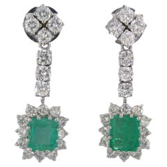 Boucles d'oreilles avec émeraude 3.60ct et diamants taille brillant 5.00ct or 14k