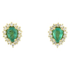 Earrings with emerald and brilliant cut diamonds up to 0.50ct 18k yellow gold