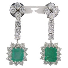 Earrings with emerald and brilliant cut diamonds up to 5.00ct 14k gold