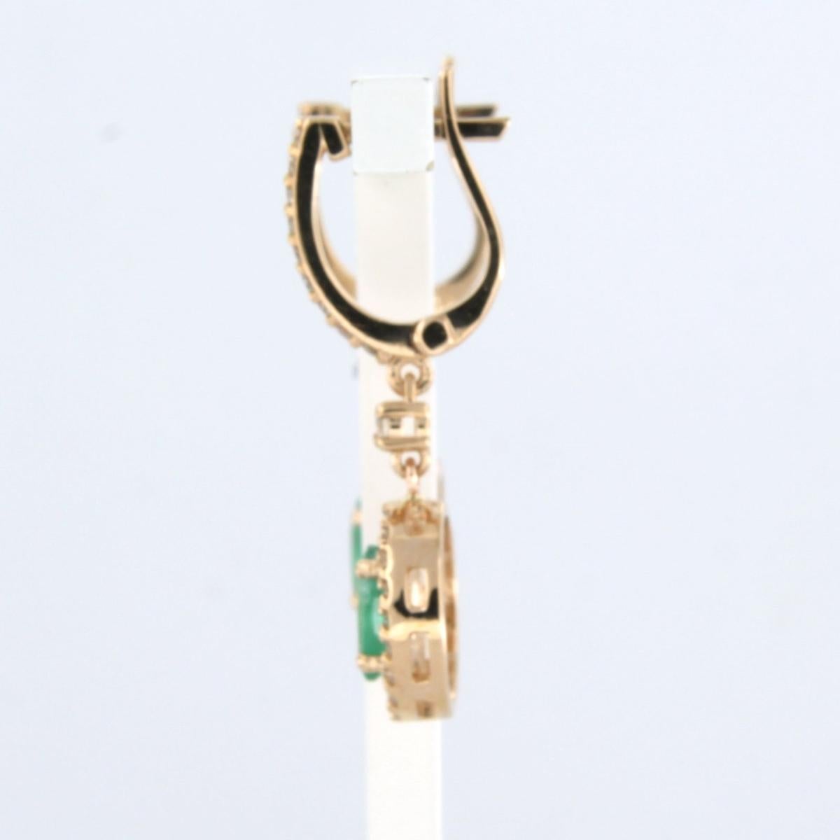 Women's Earrings with Emerald and Diamonds 14k pink gold For Sale