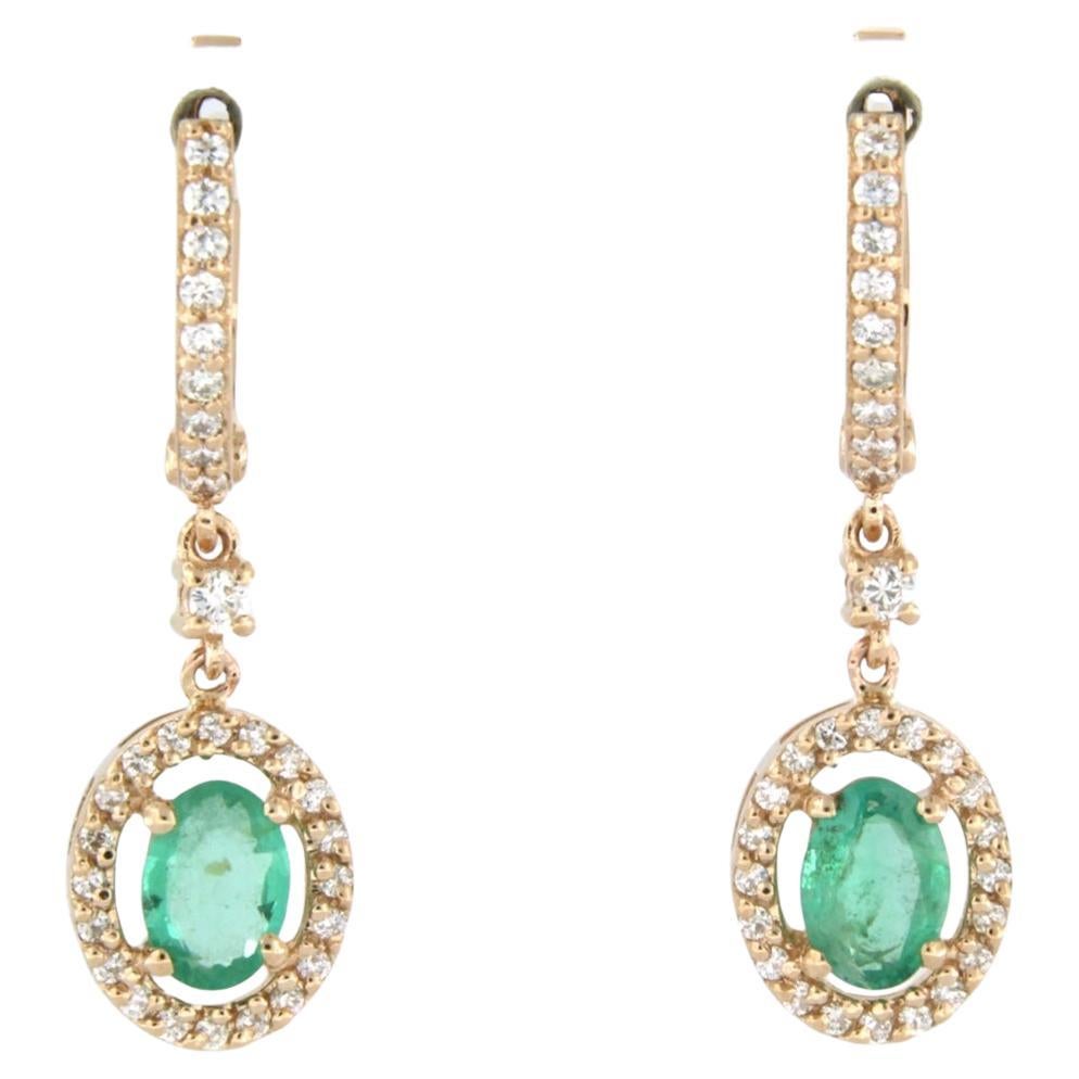 Earrings with Emerald and Diamonds 14k pink gold For Sale