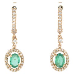 Earrings with Emerald and Diamonds 14k pink gold