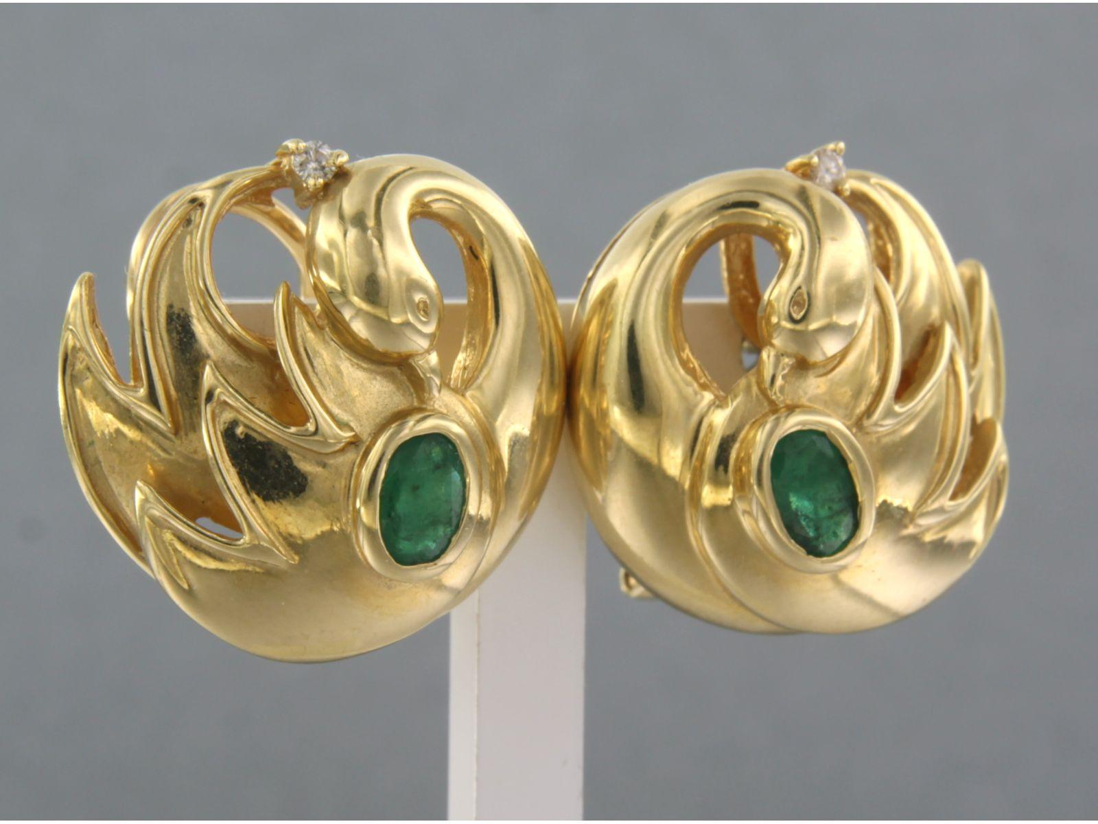 Modern Earrings with emerald and diamonds 18k yellow gold