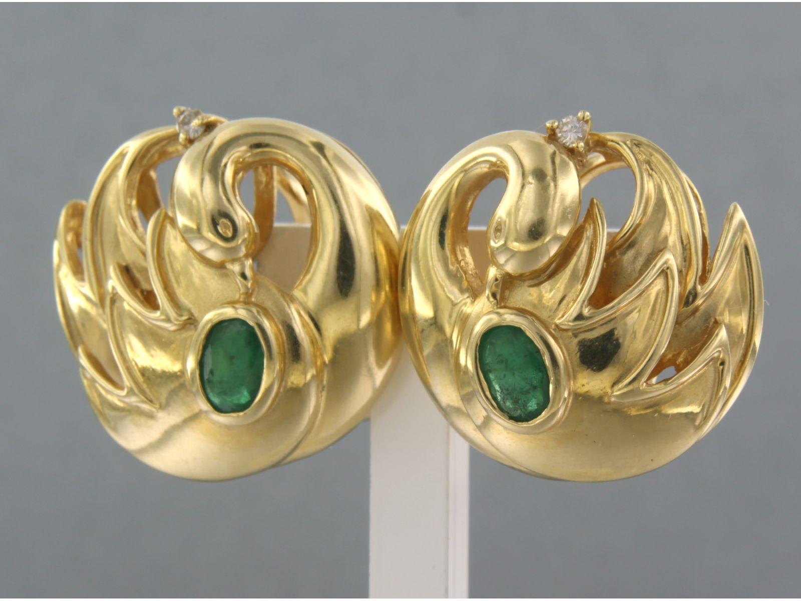 Brilliant Cut Earrings with emerald and diamonds 18k yellow gold