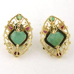 Earrings with emerald, ruby and rose cut diamonds up to 0.10ct 14k gold