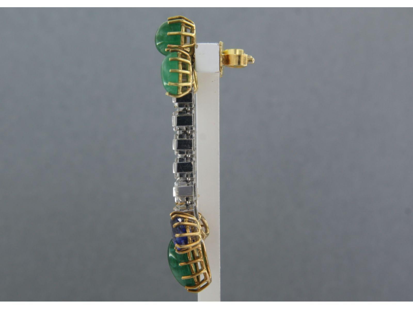 Quadrato Orecchini con smeraldo, tanzanite e diamanti fino a 3,00ct in oro 18k in vendita