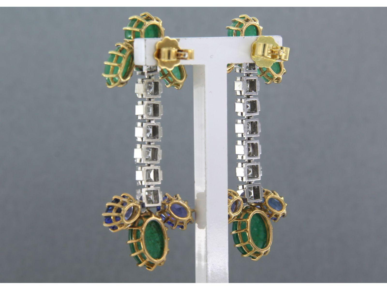 Orecchini con smeraldo, tanzanite e diamanti fino a 3,00ct in oro 18k In condizioni ottime in vendita a The Hague, ZH