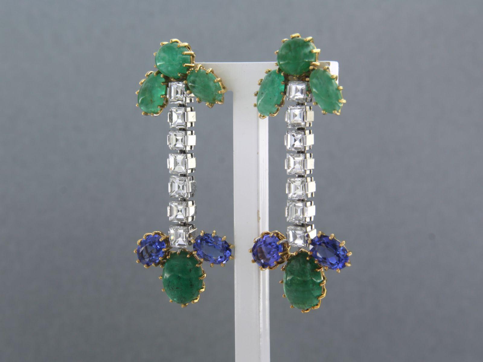 Donna Orecchini con smeraldo, tanzanite e diamanti fino a 3,00ct in oro 18k in vendita